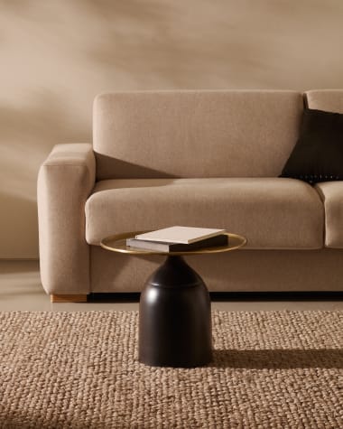 Liuva round side table in gold metal and matte black finish, Ø 52 cm