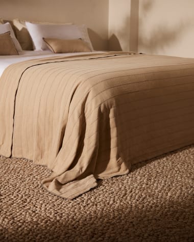 Campllong Tagesdecke 100% Baumwolle in Beige für Bett von 160/180 cm