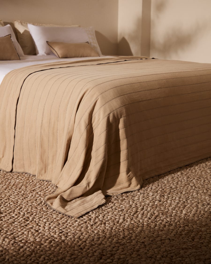 Campllong Tagesdecke 100% von Beige Baumwolle für Kave Home in cm 160/180 | Bett