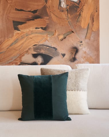 Zaira cushion cover 100% cotton and dark green velvet 45 x 45 cm