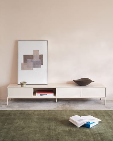 Vedrana-TV-meubel met 3 laden witgelakt MDF 195 x 35 cm