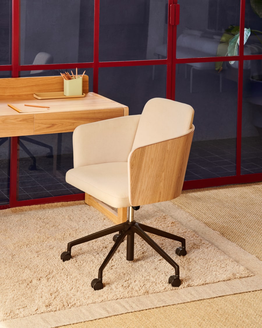 Chaise de bureau Madai en chenille beige et placage en frêne finition  naturelle l FSC MIX Credit