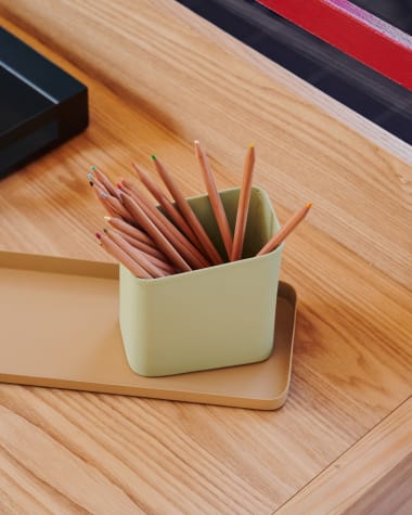Moka pencil and desk tray set in green and brown metal