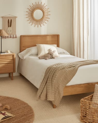 Lenon oak wood and veneer bed for 90 x 200 cm mattress, FSC MIX Credit