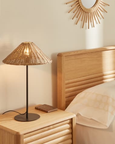 Urania table lamp in rattan and metal with black painted finished UK adapter