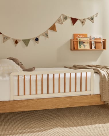 Tiphaine solid beech wood bed safety barrier with natural and white finish, 100 x 40 cm