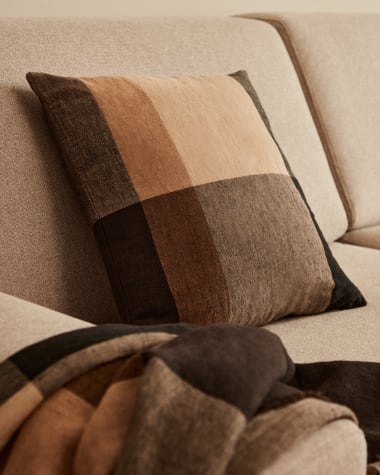 Macel black linen and cotton check cushion case 45x45 cm