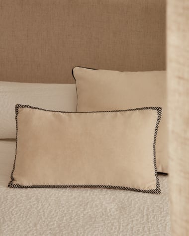 Tanita cushion cover white 100% cotton and black ribbon 30 x 50 cm