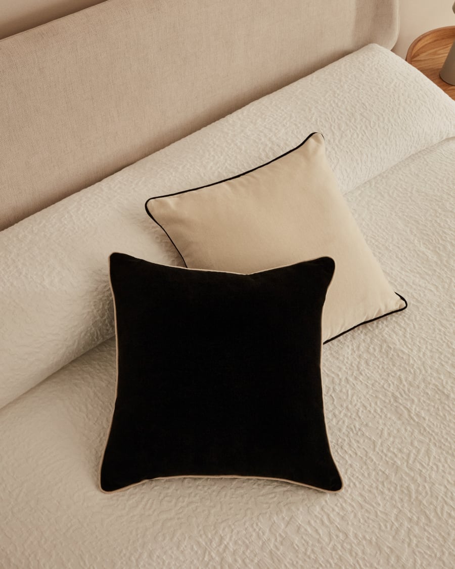 Federa cuscino Julina 100% cotone e velluto nero con bordo bianco 45 x 45  cm