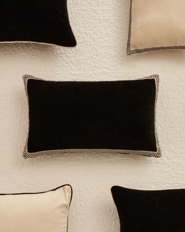 Tanita-kussensloop van 100% zwarte katoen en wit lint 30 x 50 cm