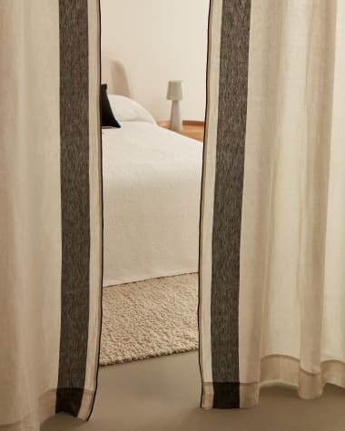 Maileth Vorhang aus Baumwolle und weißem Leinen mit schwarzem Seitenstreifen