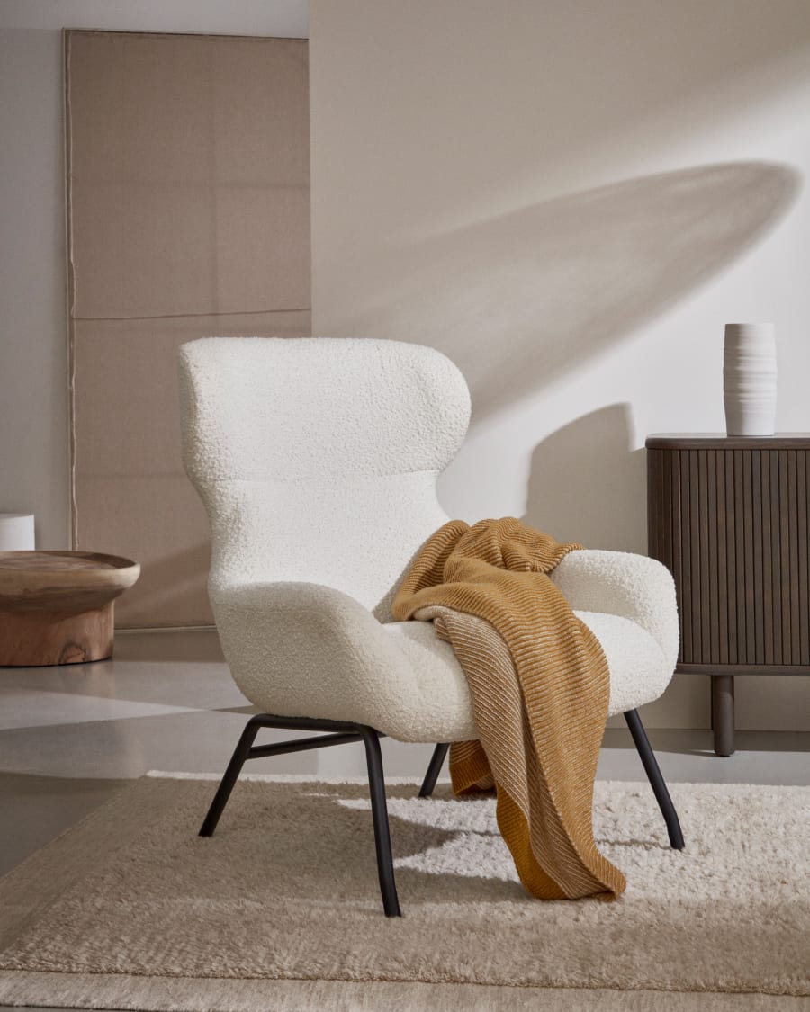 weißem Sessel und Belina | mit Bouclé aus Home® Stahl Finish Kave schwarzem