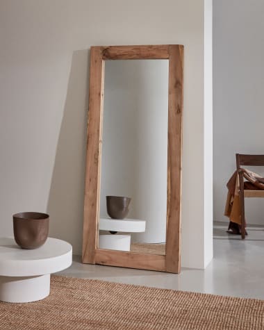 Zapatero estrecho de madera natural envejecida con espejo