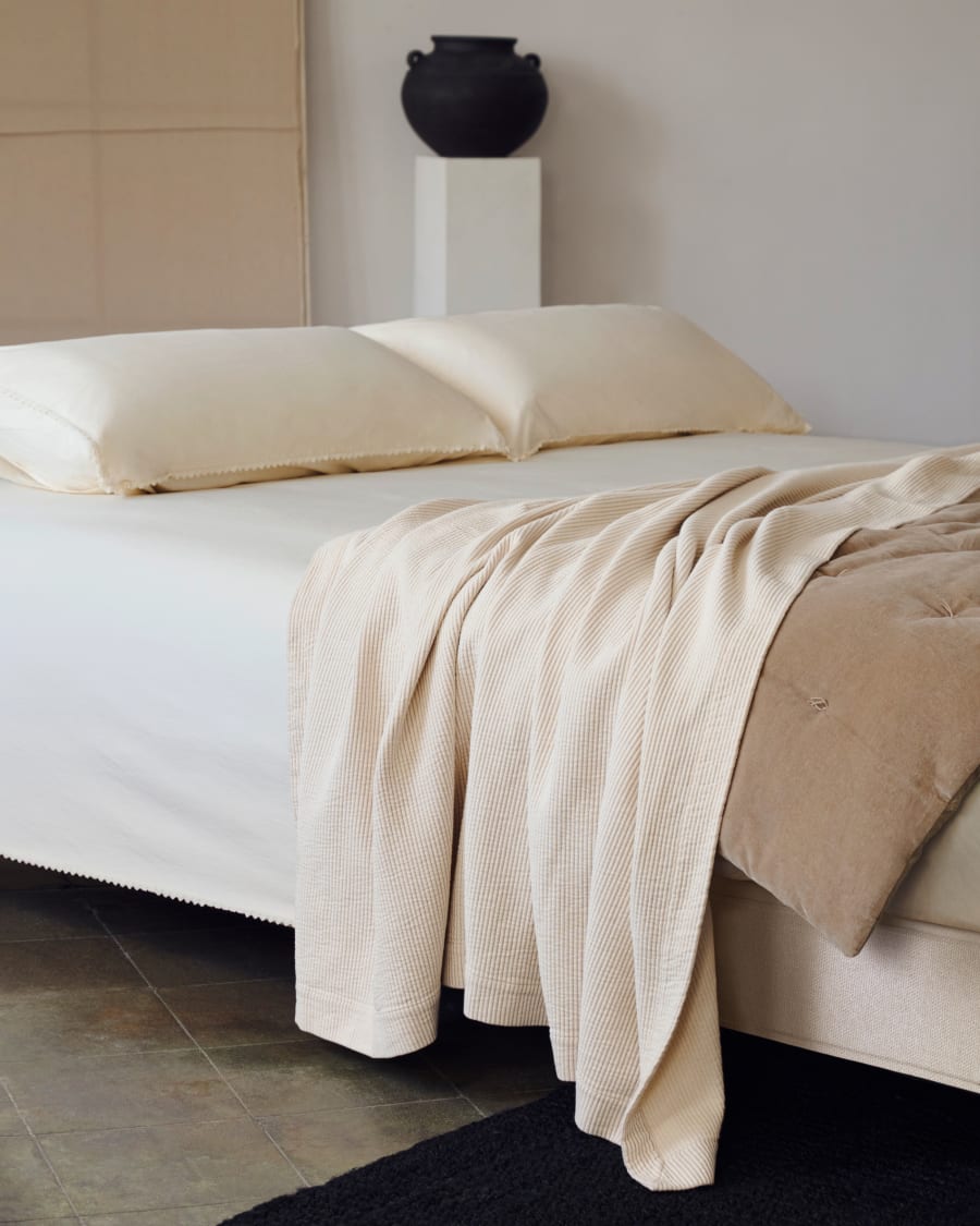 Set Cintia fundas nórdica y de almohada algodón percal blanco bordado rayas  cama 150 cm