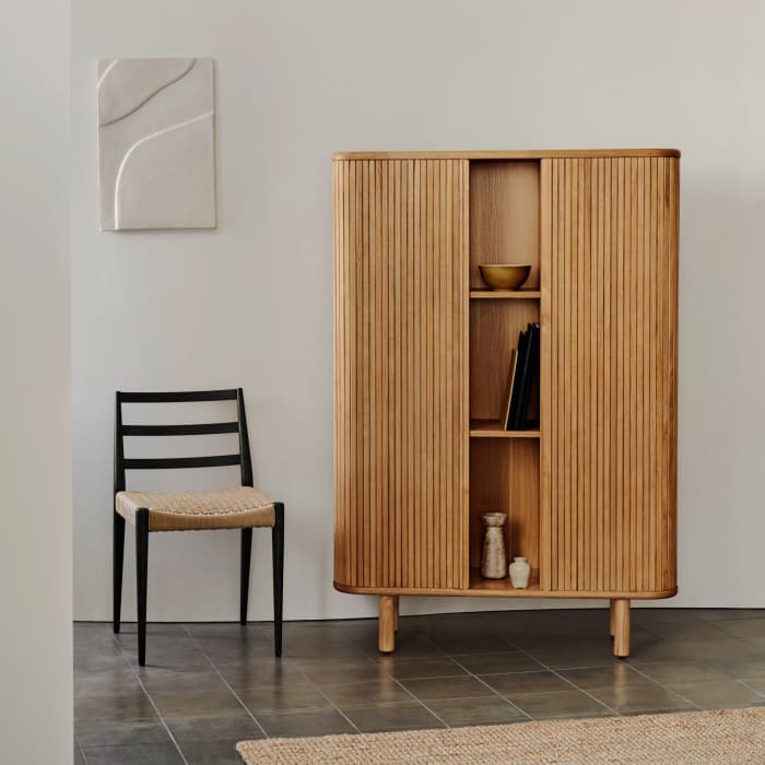 Credenza alta Mailen 2 porte in impiallacciatura di frassino con finitura  naturale 110 x 160 cm