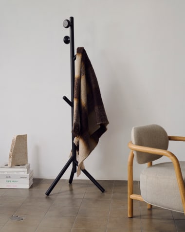 Nadue coat rack in solid beech wood with black finish 170 cm