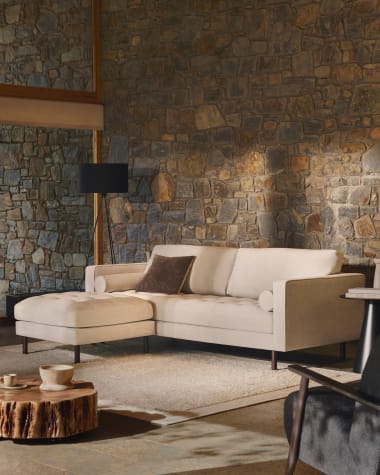 Debra 3-Sitzer-Sofa mit Fußablage mit Bezug in perlfarbener Chenille Beine Wenge-Finish 222 cm
