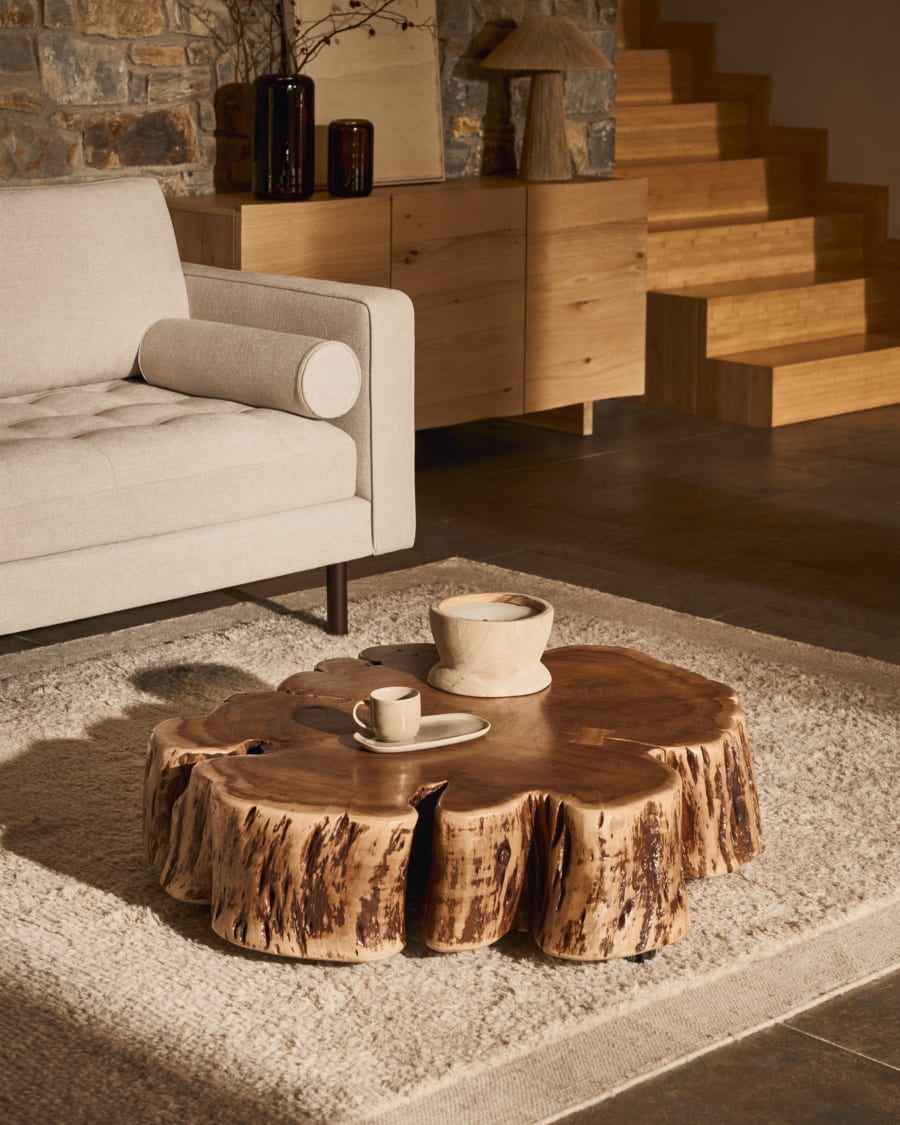 Tavolino con ruote Essi in legno di acacia massello Ø 90 x 60 cm