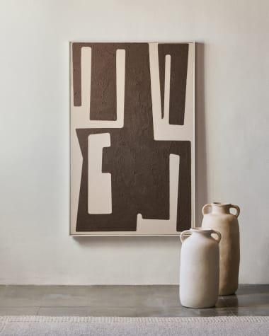 Tableau abstrait Salmi en lin beige et marron 140 x 90 cm