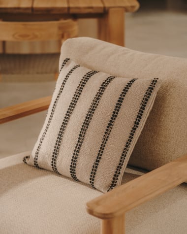 Baster beige outdoor cushion cover with black stripes 45 x 45 cm