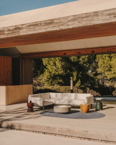 Modułowa sofa narożna ogrodowa 5-osobowa Sorells wykonana z aluminium o zielonym wykończeniu 266  cm