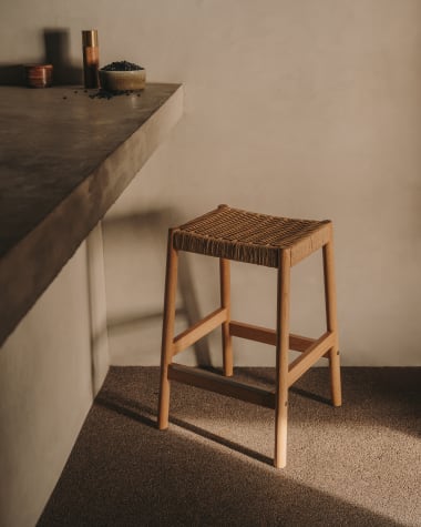 Yalia stool in solid oak wood in a natural finish and rope cord, height 65 cm 100% FSC