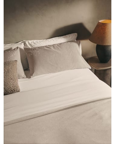 Sotela duvet cover and pillowcase set with embroidered stripes 100% percale cotton, beige, 90 cm bed