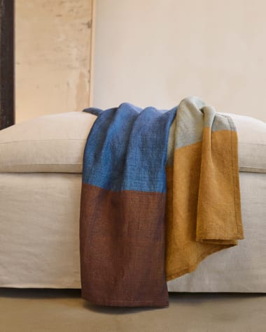Veelkleurig geblokte deken Sater van linnen en katoen 130 x 170 cm