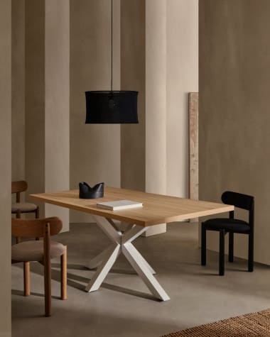 Tisch Argo aus Melamin mit natürlicher Oberfläche und Stahlbeinen mit weißem Finish, 180 x 100 cm