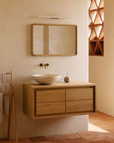 Έπιπλο μπάνιου Kenta, μασίφ ξύλο τικ σε φυσικό φινίρισμα, 90x45εκ