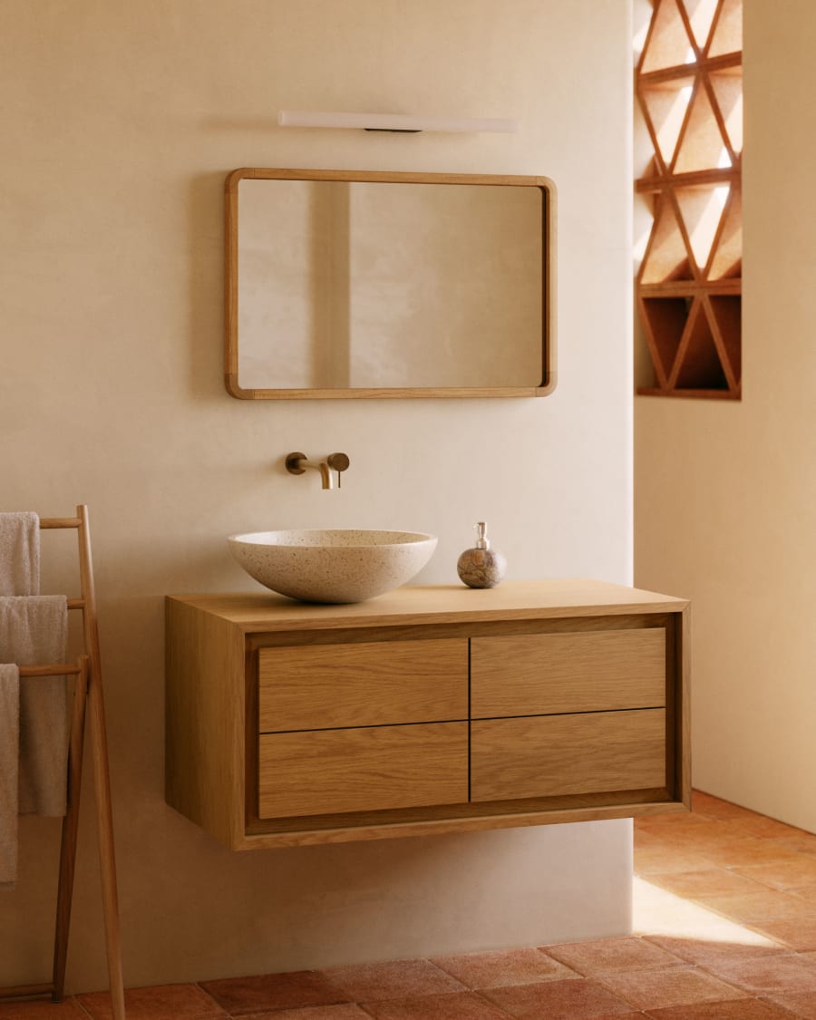 Auroch carbón acento Mueble de baño Kenta de madera maciza de teca con acabado natural 90 x 45  cm | Kave Home