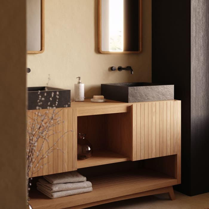 Arredo Bagno Teak di recupero L 140 x H 75 x P 50 cm completo di Specchio