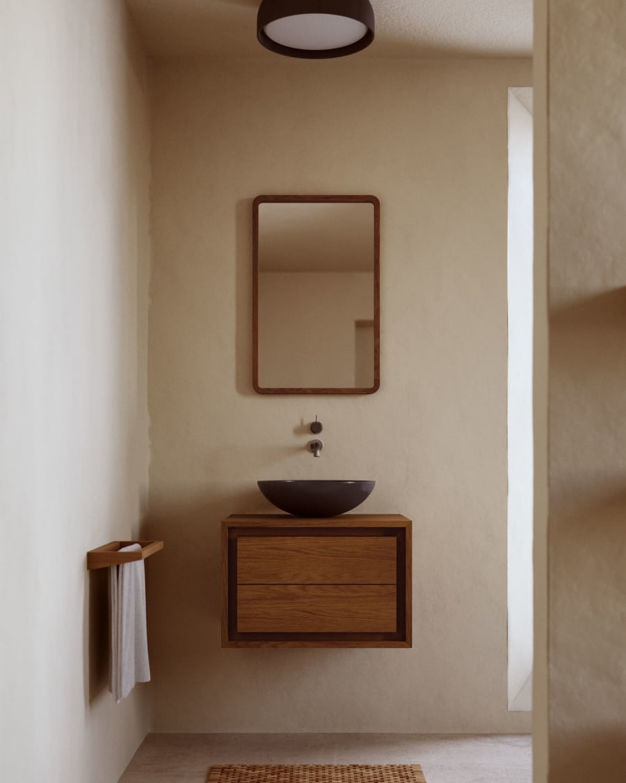 Alfombra de baño Azuray de madera maciza de teca 40 x 60 cm