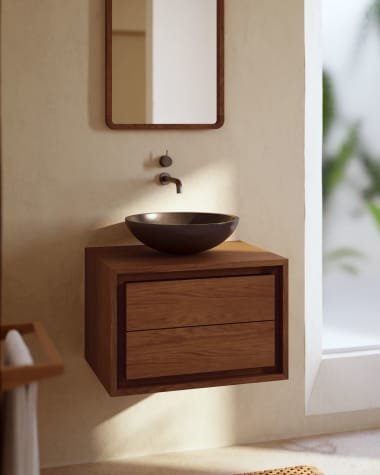 Szafka łazienkowa Kenta z litego drewna tekowego z wykończeniem orzechowym 60 x 45 cm