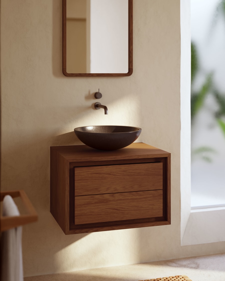 Mueble de baño Kenta de madera maciza de teca con acabado nogal 60