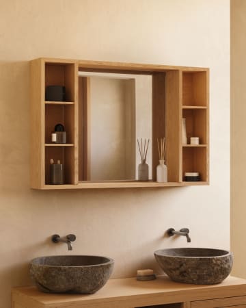 Szafka łazienkowa z lustrem Parana z litego drewna tekowego 100 x 65 cm