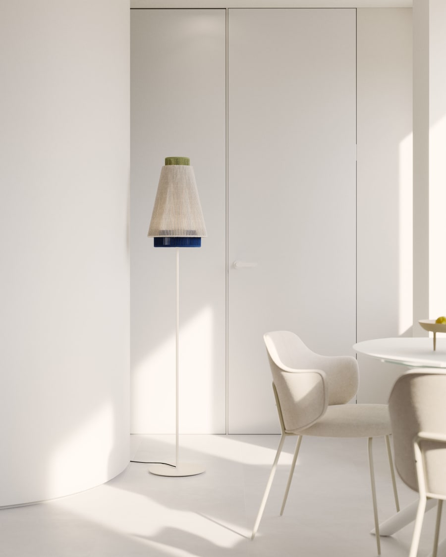 Yuvia cotton floor lamp with a beige and blue finish UK adaptador | Kave Home®