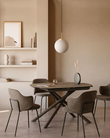 Yodalia extendable table, porcelain and steel legs with a brown finish, 130 (190) x 100 cm