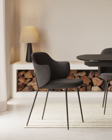 Yunia chair in dark grey with steel legs in a painted black finish