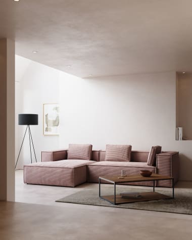 Blok 3-Sitzer-Sofa mit Chaiselongue links breiter Cord rosa 300 cm