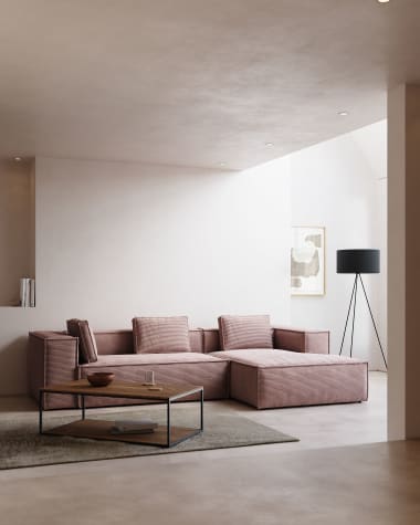 Blok 3-Sitzer-Sofa mit Chaiselongue rechts breiter Cord rosa 300 cm