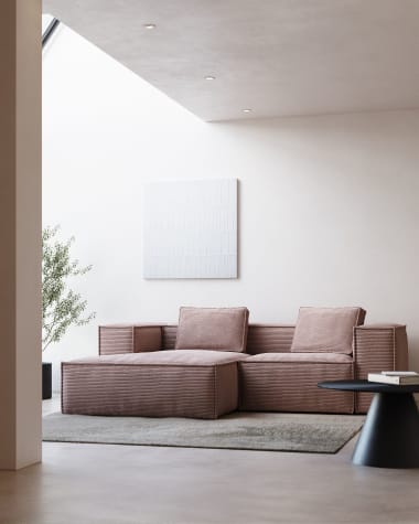 Blok 2-Sitzer-Sofa mit Chaiselongue links breiter Cord rosa 240 cm