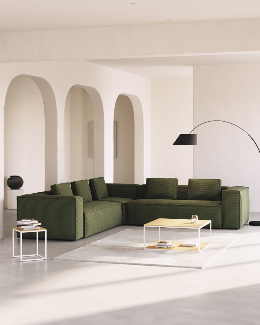 Blok 6-Sitzer Ecksofa dicker Cord grün 320 x 320 cm | Kave Home®