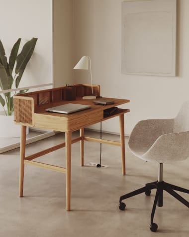 Araxi Schreibtisch aus Eschenfurnier und massiver Esche und Rattan 105 x 62 cm