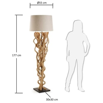 Nuba floor lamp in vine wood with white lampshade - sizes