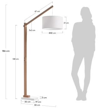 Riaz floor lamp in beech wood with white lampshade - sizes