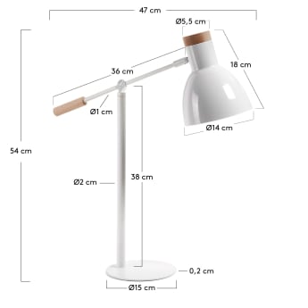 Tescarle table lamp in beech wood and steel with white finish - sizes