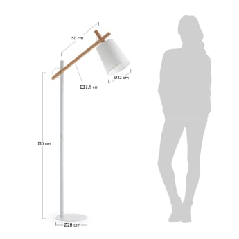 Kosta floor lamp in beech wood and steel with white finish - sizes