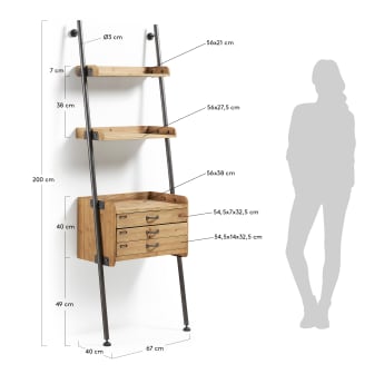 Mobela shelving unit 67 x 200 cm with drawers - sizes