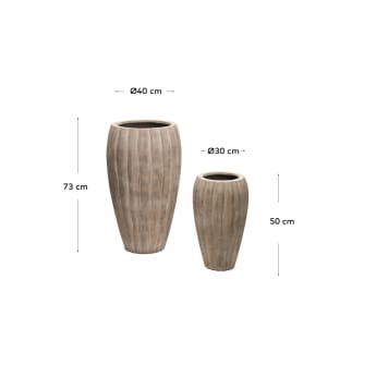 Ensemble Lisa de 2 cache-pots en ciment finition terracota Ø 40 cm / Ø 30 cm - dimensions